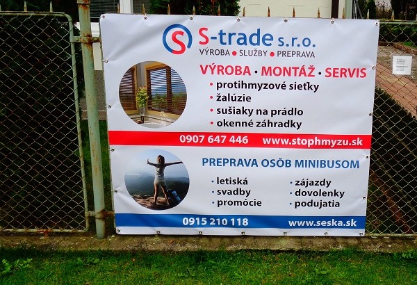 Reklamná plachta - výroba sieťok proti hmyzu, žalúzie a okenné sušiaky na prádlo.